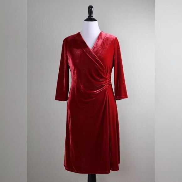Soft Surroundings Velvet Hyannis Dress Red Dahlia NWT $130 XL and LP - Picture 7 of 11